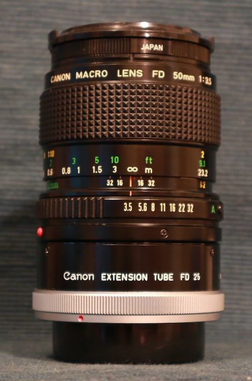 Canon New FD 50mm F3.5 MACRO w/ Extension Tube FD25 (JT Cleaned